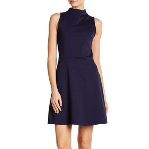 Vanity Room Mock Neck A-Line Ponte Dress Sz L Navy